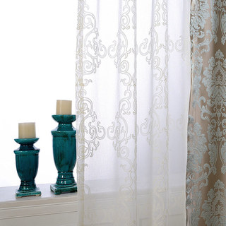 Demure Florals Damask Embroidered Ivory White Net Curtain 6