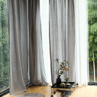 Provencal Pure Flax Linen Light Grey Heavy Semi Sheer Voile Curtain 2