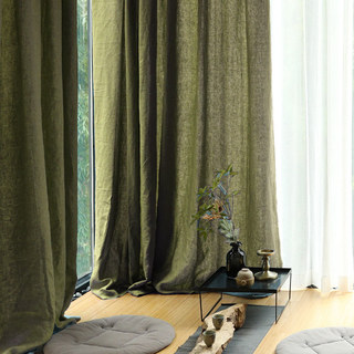 Wabi Sabi Pure Flax Linen Olive Green Voile Curtain 2