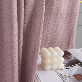 Scandinavian Basketweave Textured Pink Velvet Blackout Curtain 2