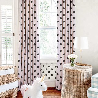 Black & Light Lilac Polka Dot Print Curtain 4