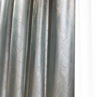 Banana Leaves Luxury 3D Jacquard Duck Egg Blue Curtain 2