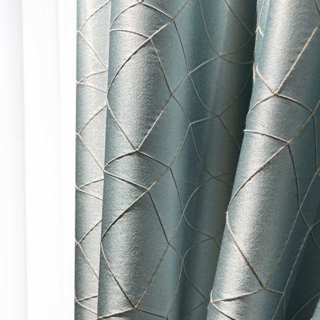 Capriccio Luxury 3D Jacquard Geometric Duck Egg Blue Curtain 1