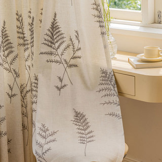 Fern of Eden Embroidered Leaf Linen Cotton Blend Curtain 4