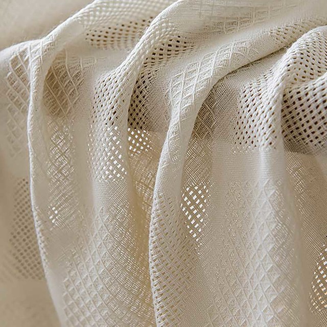 Diamond Mesh Geometric Heavy Ivory White Voile Curtain 1