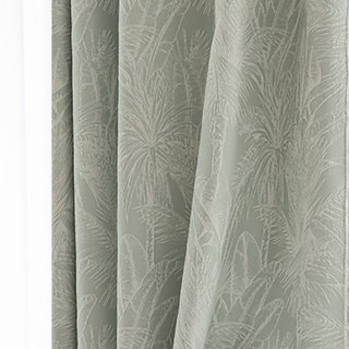 Leafy Lushness Tropical Leaves Duck Egg Pastel Green Chenille Blackout Curtains 1