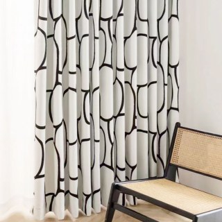 Pebble Path Geometric Circles Black and White Chenille Blackout Curtain