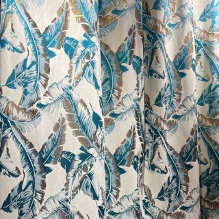 Banana Leaf Bliss Teal Blue and Gold Tropical Curtains 4