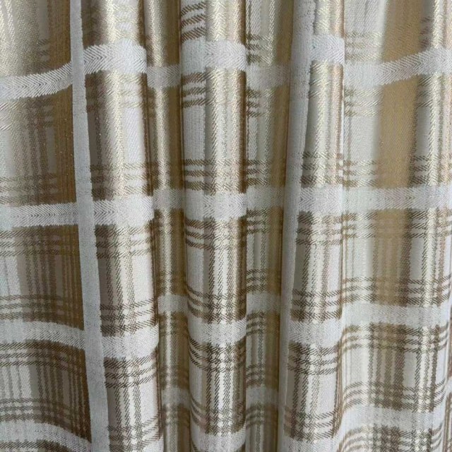 Palais Aurum Cream Gold Checked Plaid Curtains 1