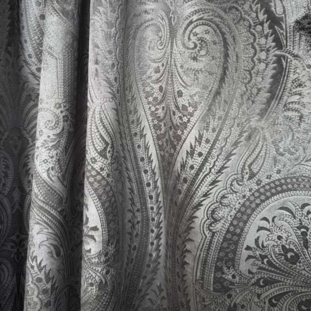 Royal Mirage Jacquard Charcoal Gray Damask Velvet Curtain 1