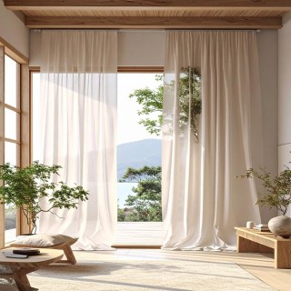 Zen Garden Pure Flax Linen Ivory White Voile Curtain