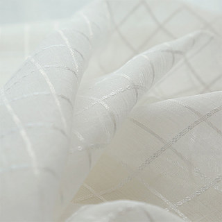 In Grid Windowpane Check White Shimmery Sheer Voile Curtain