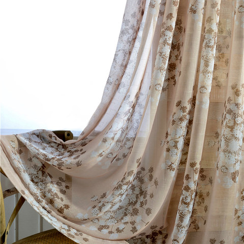 Blossom Latte Brown Cream And Beige Dandelion Semi Sheer Voile Curtain 1