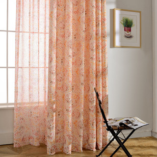 Orange Starburst Paisley Patterned Sheer Voile Curtain