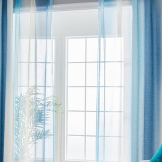 Sea Breeze Cocktail Pastel Sea Blue Coconut White Sheer Voile Curtain 2