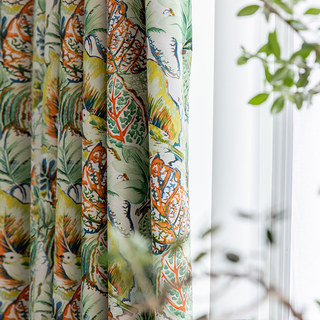 Vibrant Vista Tropical Leaves and Birds Multi Coloured Curtain 3