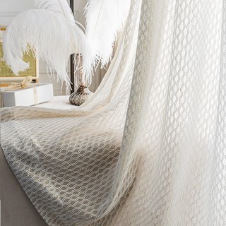 Wave Some Magic Oatmeal Cotton Blend Net Trellis Heavy Net Curtain 4