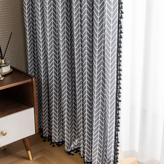 Shard Mid Century Modern Charcoal Grey Chevron Herringbone Curtain 1