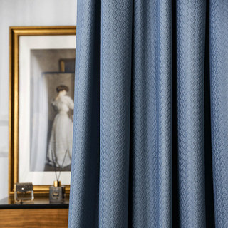 Scandinavian Basketweave Textured Haze Blue Velvet Blackout Curtains 4