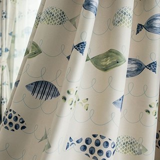 Ocean View Green Blue Fish Nautical Curtain