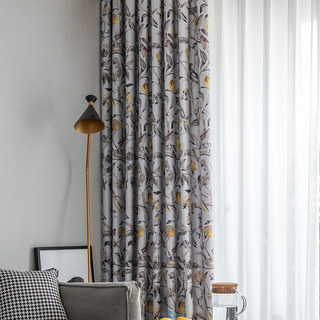 Harvest & Bird Multicolored Floral Yellow Grey Blackout Curtain 2