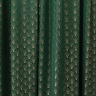 The Roaring Twenties Luxury Art Deco Shell Patterned Dark Green & Gold Curtain 8