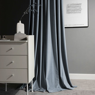 Scandinavian Basketweave Textured Haze Blue Velvet Blackout Curtains 1