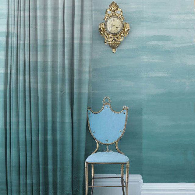 Moon River Aqua Blue Ombre Velvet Curtain 1