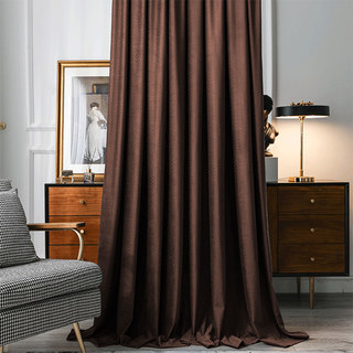 Scandinavian Basketweave Textured Dark Brown Velvet Blackout Curtains