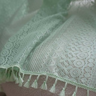 Wanderlust Weaves Geometric Lace Net Mint Green Boho Curtains 4