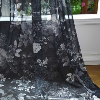 Oasis Tropical Trees Flowers Cranes Black Voile Curtains 5