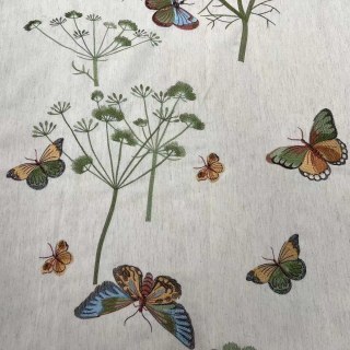 Butterfly Garden Cream Floral Embroidered Linen Style Curtain