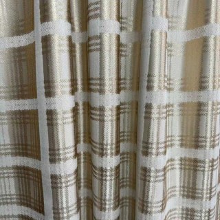 Palais Aurum Cream Gold Checked Plaid Curtains