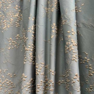 Springtime Bouquet 3D Jacquard Pastel Blue and Gold Abstract Floral Curtains 3