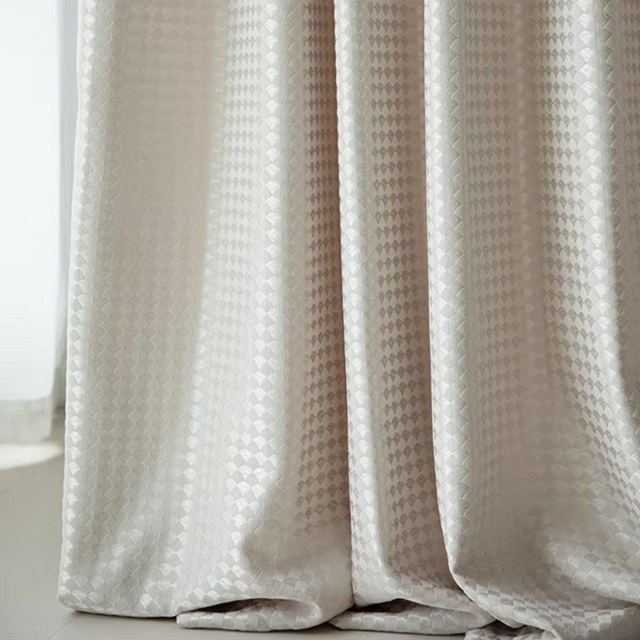 Siren's Satin Cream Off White Geometric Curtain 1