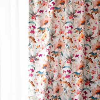 Summer Blooms Multicoulor Pink Red Linen Style Floral Curtain 2