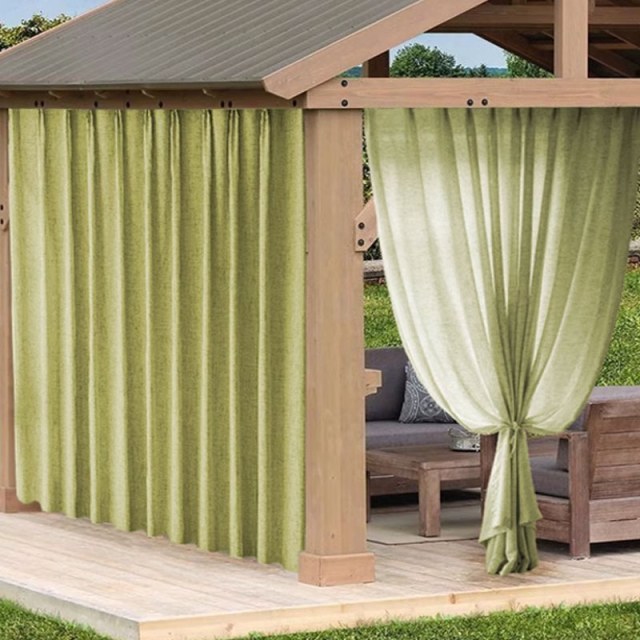 Endless Summer Waterproof Sage Olive Green Linen Style Outdoor Voile Curtain 1