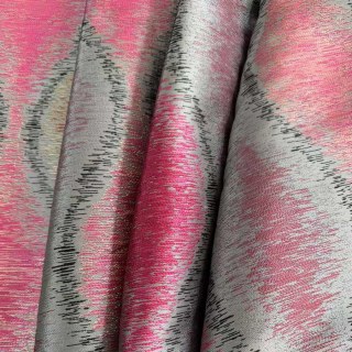 Ikat Ripples Black Magenta Red Ogee Geometric Curtains with Gold Details 2