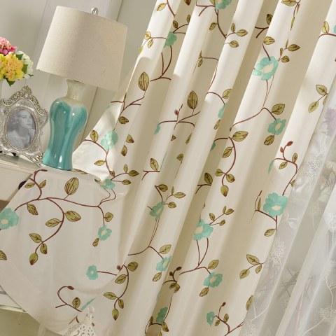 Floral Journey Linen Style Sage Embroidered Curtain 1