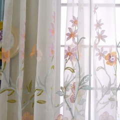 Fragrance Blue Branch Embroidered Sheer Organza Curtain 1