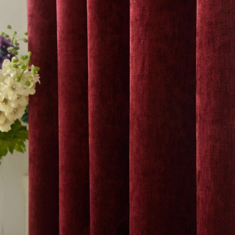 LuxeTouch Burgundy Wine Red Chenille Curtain Drapes 1