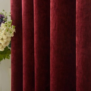 LuxeTouch Burgundy Wine Red Chenille Curtain Drapes 1