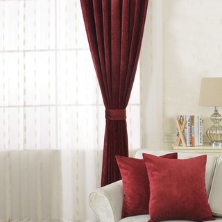 LuxeTouch Burgundy Wine Red Chenille Curtain Drapes 3