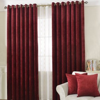 LuxeTouch Burgundy Wine Red Chenille Curtain Drapes 2