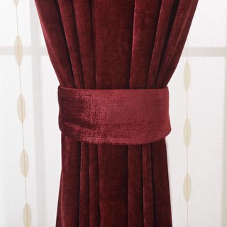 LuxeTouch Burgundy Wine Red Chenille Curtain Drapes 4