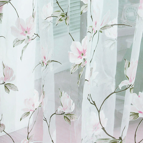 Morning Flower Pink Organza Floral Sheer Curtain 1