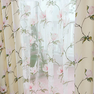 Morning Flower Pink Organza Floral Sheer Curtain 2