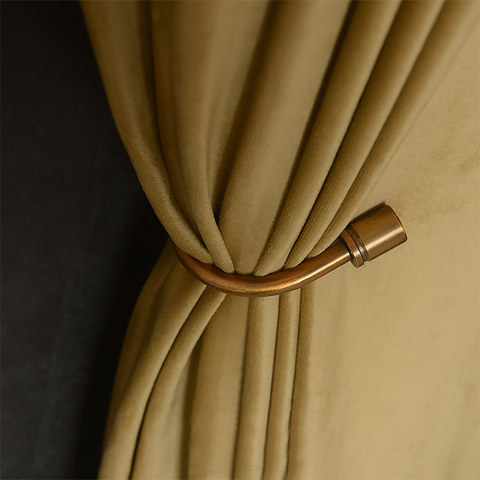 Fine Mustard Yellow Gold Velvet Curtain Drapes 1