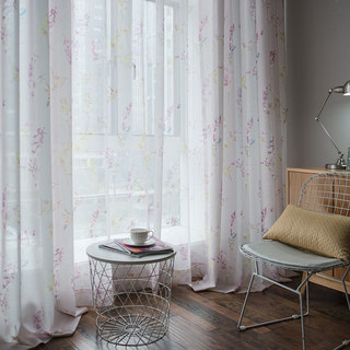 Hummingbird Pink Floral Sheer Curtain 2