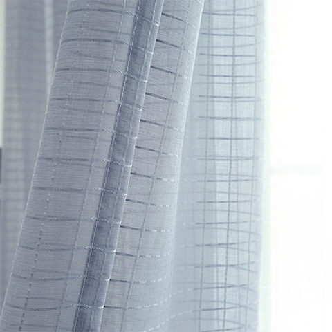 In Grid Windowpane Check Gray Sheer Curtain 1